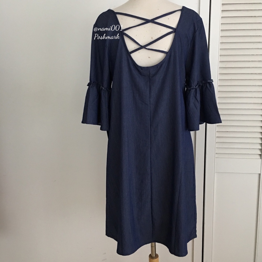 Denim Blue Slight Flare Bohemian Dress - Picture 4 of 5